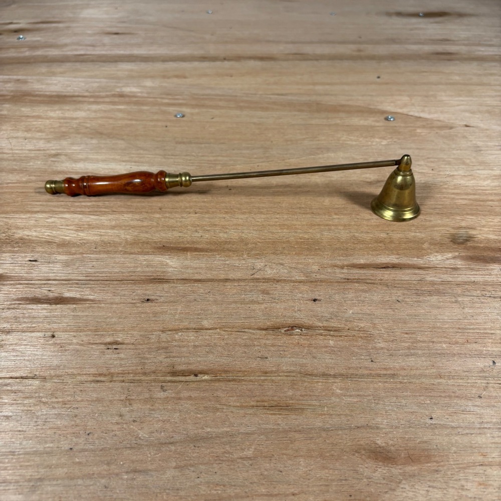 Vintage Brass Candle Snuffer with Turned Wood Handle 13 Inch Long
